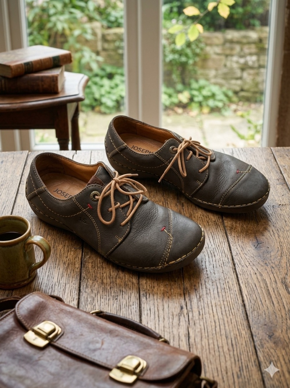 Josef Seibel Women’s  Lace-Up Oxfords in Dark Brown with Tan Laces Size 37